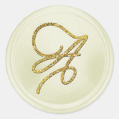 ALL INITIALS Gold Script Monogram Off White ラウンドシール (正面)