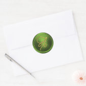 ALL INITIALS Gold Script Monogram Olive Green ラウンドシール (封筒)