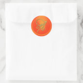 ALL INITIALS Gold Script Monogram Orange ラウンドシール (バッグ)