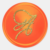 ALL INITIALS Gold Script Monogram Orange ラウンドシール (正面)