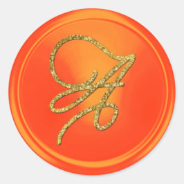 ALL INITIALS Gold Script Monogram Orange ラウンドシール