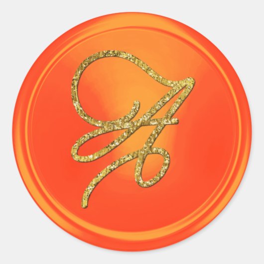 ALL INITIALS Gold Script Monogram Orange ラウンドシール (正面)