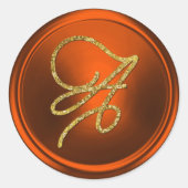 ALL INITIALS Gold Script Monogram Pumpkin Rust ラウンドシール (正面)