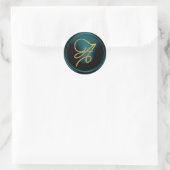 ALL INITIALS Gold Script Monogram Teal Blue ラウンドシール (バッグ)