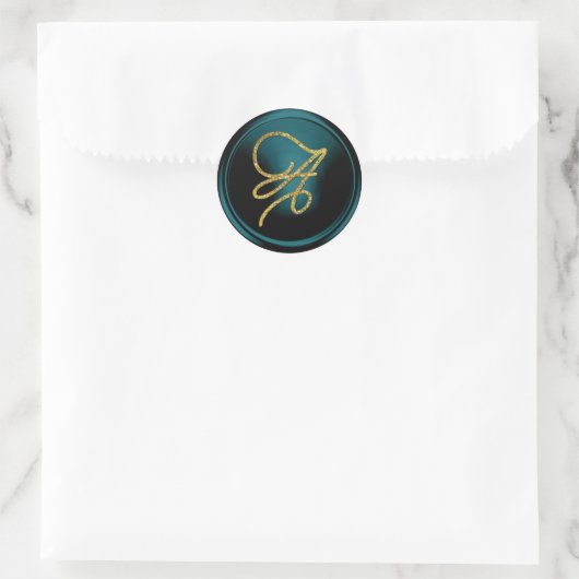 ALL INITIALS Gold Script Monogram Teal Blue ラウンドシール (バッグ)