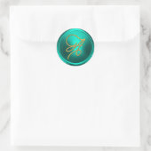 ALL INITIALS Gold Script Monogram Turquoise ラウンドシール (バッグ)