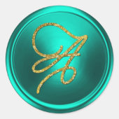 ALL INITIALS Gold Script Monogram Turquoise ラウンドシール (正面)