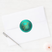 ALL INITIALS Gold Script Monogram Turquoise ラウンドシール (封筒)