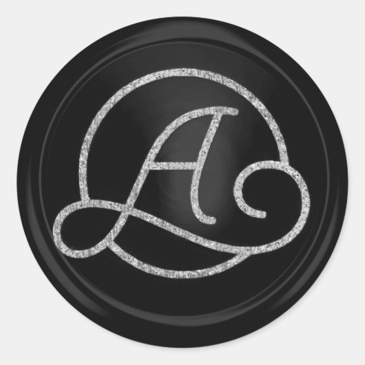 ALL INITIALS Silver Circle Monogram Black ラウンドシール (正面)