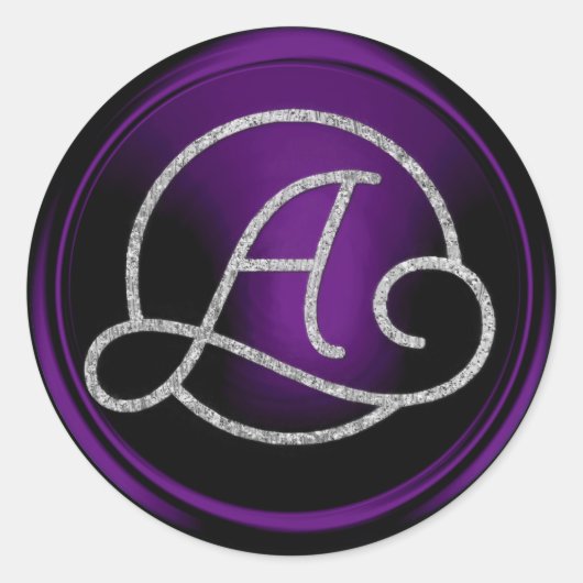 ALL INITIALS Silver Circle Monogram Dark Purple ラウンドシール (正面)