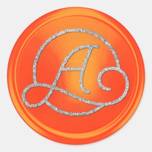 ALL INITIALS Silver Circle  Monogram Orange ラウンドシール (正面)