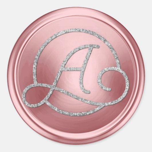 ALL INITIALS Silver Circle Monogram Pink ラウンドシール (正面)