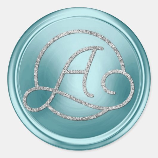 ALL INITIALS Silver Circle Monogram Soft Blue ラウンドシール (正面)