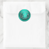 ALL INITIALS Silver Circle Monogram Turquoise ラウンドシール (バッグ)