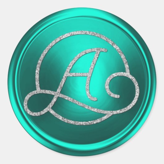 ALL INITIALS Silver Circle Monogram Turquoise ラウンドシール (正面)