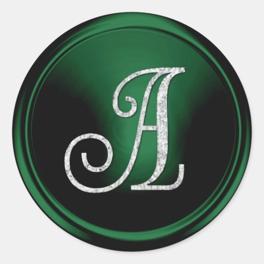 ALL INITIALS Silver Monogram 3 Emerald Green ラウンドシール (正面)