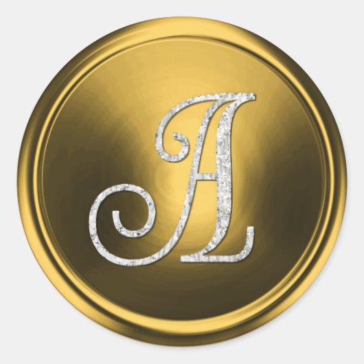 ALL INITIALS Silver Monogram 3 Old Gold ラウンドシール (正面)
