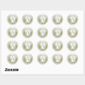 ALL INITIALS Silver Monogram Off White Wreath ラウンドシール (シート)