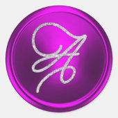 ALL INITIALS Silver Script Monogram Fuchsia  ラウンドシール (正面)