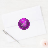 ALL INITIALS Silver Script Monogram Fuchsia  ラウンドシール (封筒)