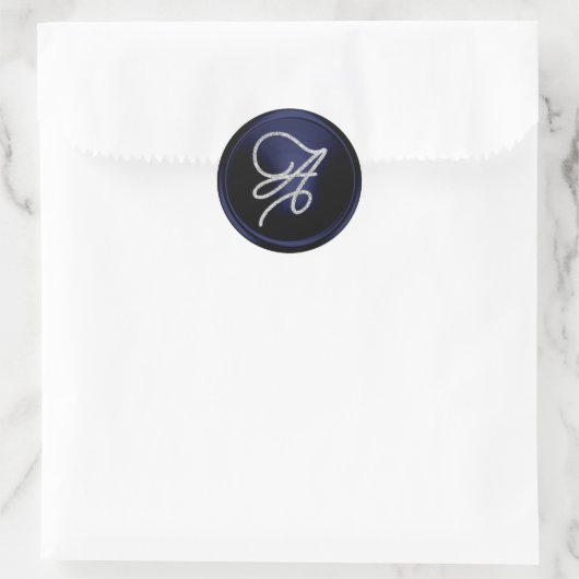 ALL INITIALS Silver Script Monogram Navy Blue ラウンドシール (バッグ)