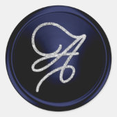 ALL INITIALS Silver Script Monogram Navy Blue ラウンドシール (正面)