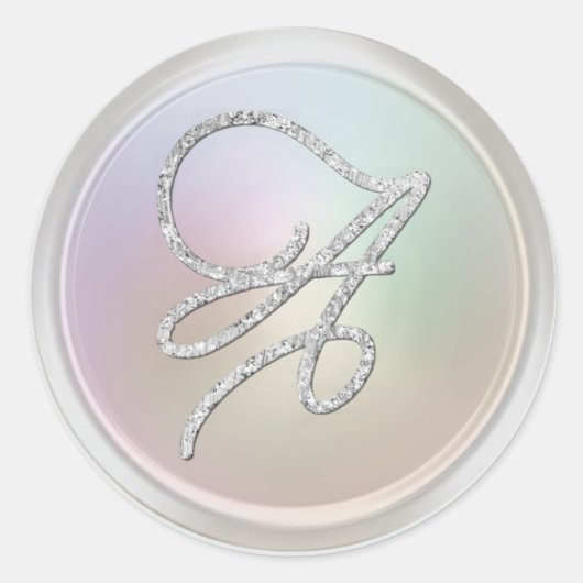 ALL INITIALS Silver Script Monogram Pearl Gray ラウンドシール (正面)