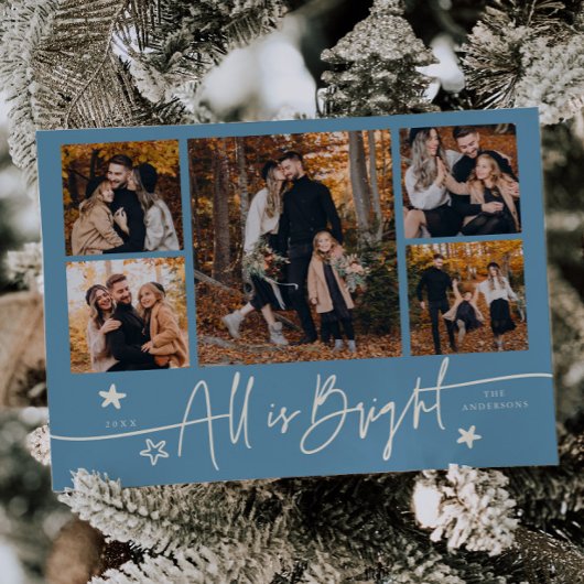 All Is Bright Denim Blue Multi Photo Holiday Card シーズンカード