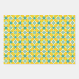 All is Bright Yellow and Blueフェスティバルデザイン ラッピングペーパーシート