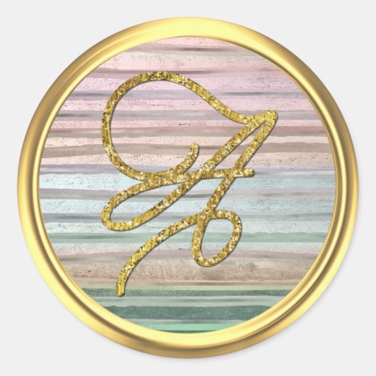 All Letters Here Pastel Stripe Gold Script ラウンドシール (正面)