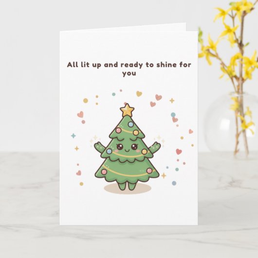 All Lit Up Cute Puchi Dōshi Christmas Tree Card カード (黄色い花)