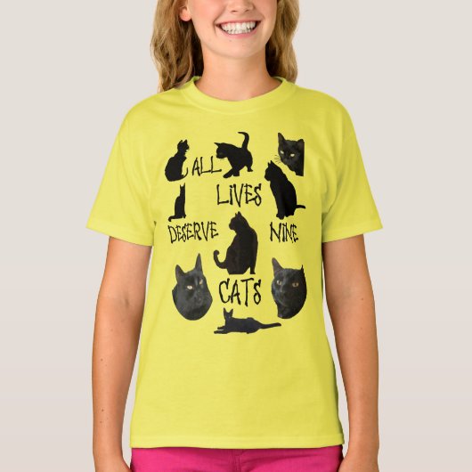 All Lives Naves 9猫おもしろい猫好き引用文 Tシャツ (正面)