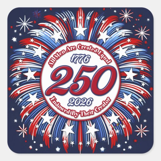 All Men Are Created Equal Graphic Fireworks Pop Wh スクエアシール (正面)