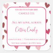 All My Love Valentine – Romantic Pink Candle Label スクエアシール (正面)