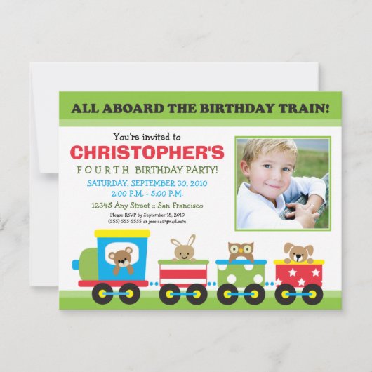 All Oard Train Boy's誕生日招待状（緑） 招待状 (正面)