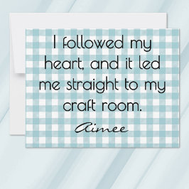 All-Occasion Name Blue and White Gingham Flat ノートカード