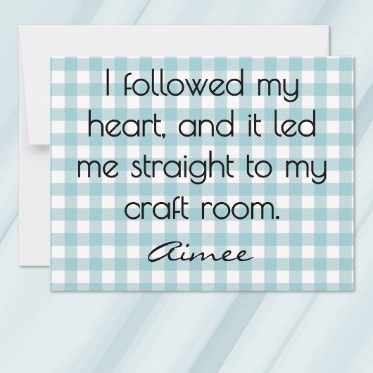 All-Occasion Name Blue and White Gingham Flat ノートカード