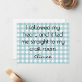 All-Occasion Name Blue and White Gingham Flat ノートカード (正面/裏面インサイチュ)