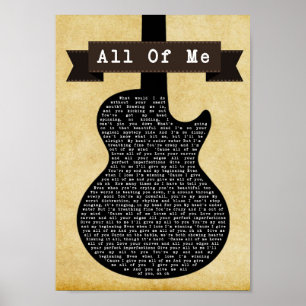All Of Me Black Guitar Song Lyric Wall Artプリント ポスター
