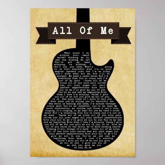 All Of Me Black Guitar Song Lyric Wall Artプリント ポスター (正面)