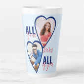 All of Me Loves All Of You 2ハートフォトブルー カフェラテマグ (正面)