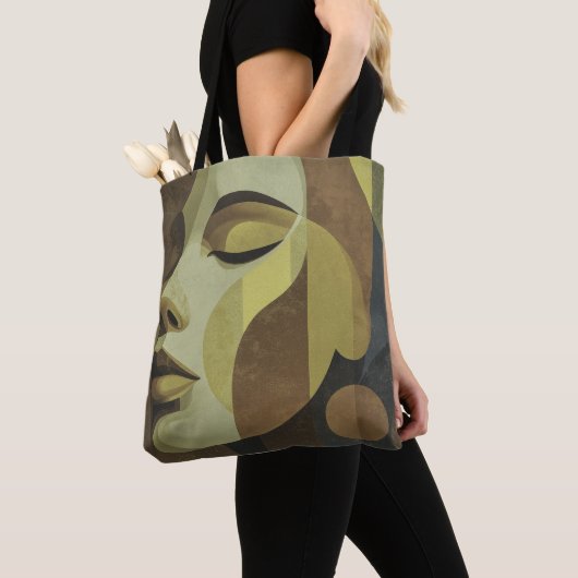 All-Over Abstract Face Shoulder Tote トートバッグ (クローズアップ)