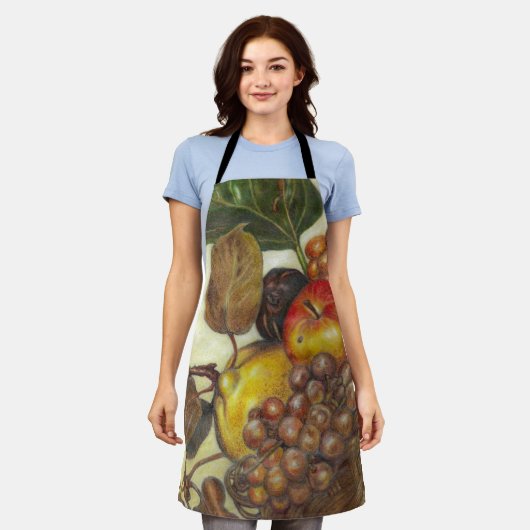 All-over artistic fruit still life print apron エプロン (着用した状態)