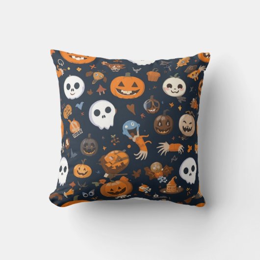 All-Over Character Halloween Pattern Pillow クッション (正面)
