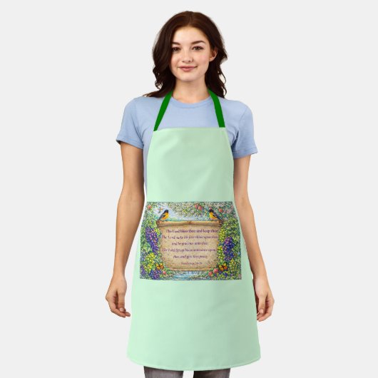 All-Over Kitchen Apron with Scripture エプロン (着用した状態)