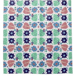 All Over Leaves And Flower Pattern シャワーカーテン