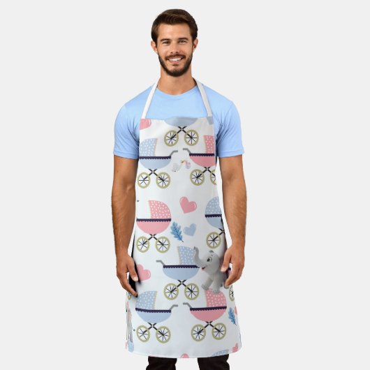 All Over Print Apron Baby Stork Stroller Elephant  エプロン (着用した状態)