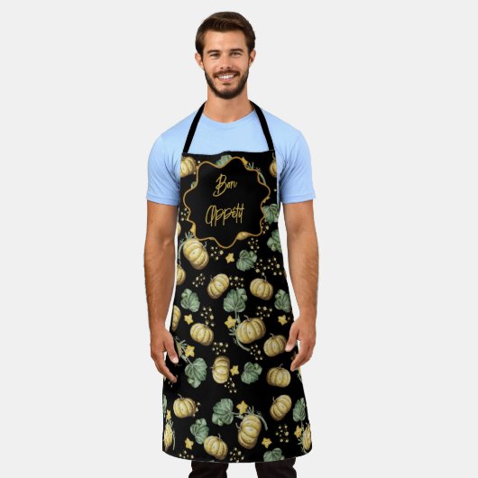 All-Over Print Apron Bon appétit con Calabaza エプロン (着用した状態)