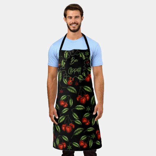 All-Over Print Apron Bon Appétit con Cerazas エプロン (着用した状態)
