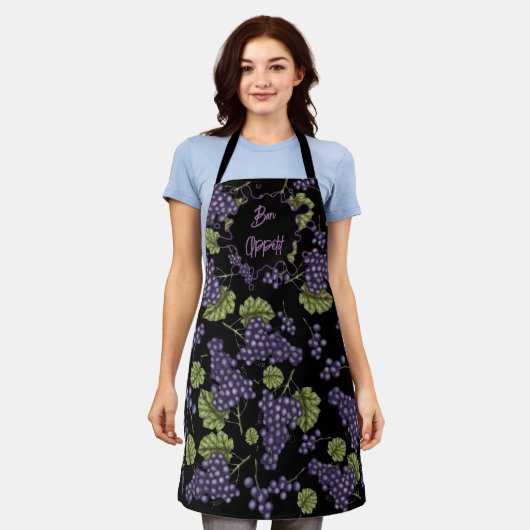 All-Over Print Apron Bon Appétit con Uvas エプロン (着用した状態)